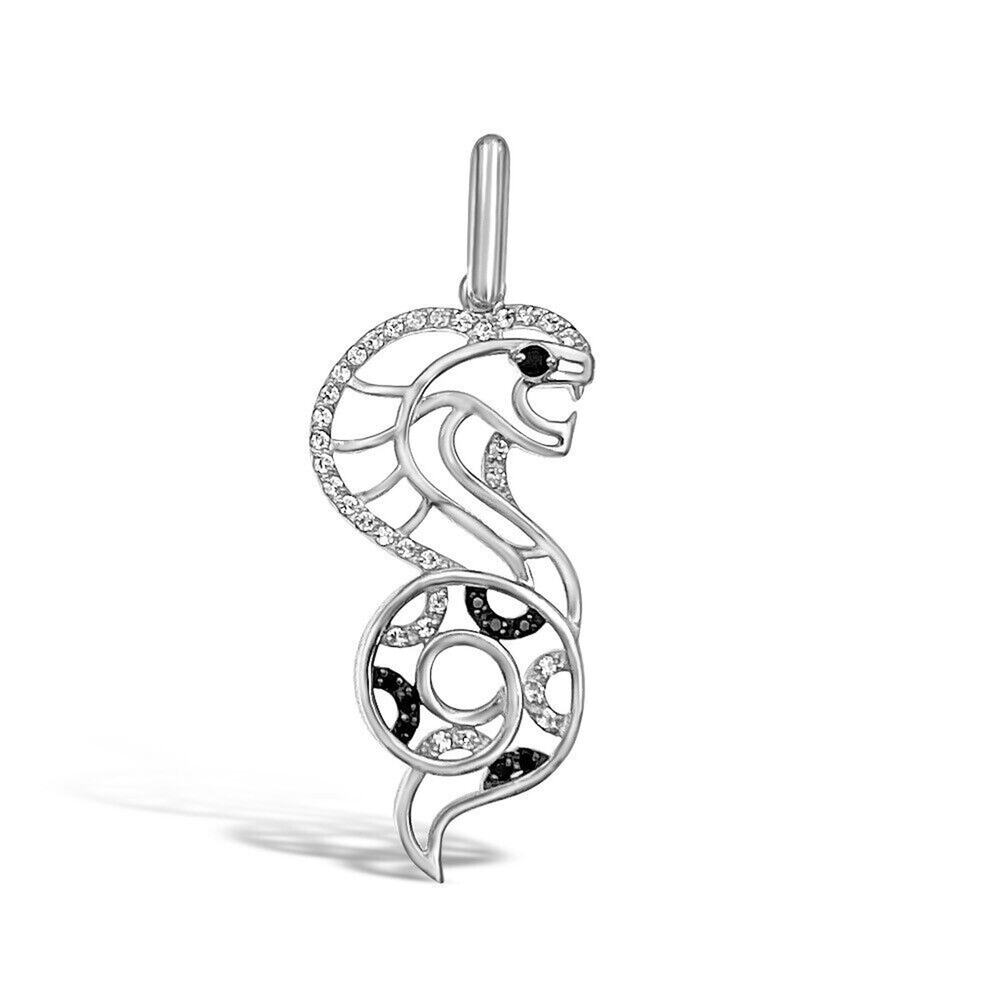 14k White Gold Snake Pendant Charm 1.5 inch